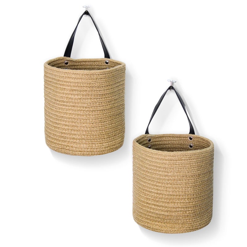 MEGASKET 2 Pack Hanging Basket Small Wall Baskets for Organizing Wicker Boho Wall Decor Set Indoor Hanging Plant Holder Rattan Woven Organizer for Home Decor Farmhouse Storage Bin Jute - Image 2