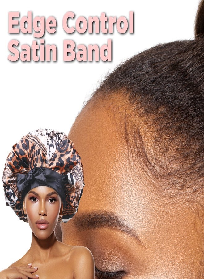 Donna دونا غطاء رأس ساتان قابل للتعديل كبير، كبير جداً 1 قطعة مع رباط ساتان حول خط الشعر ومنطقة مؤخرة الرأس، ملحقات الشعر، غطاء نوم، قبعات استحمام، 1 قطعة بنمط حيوانات متعددة - Image 5