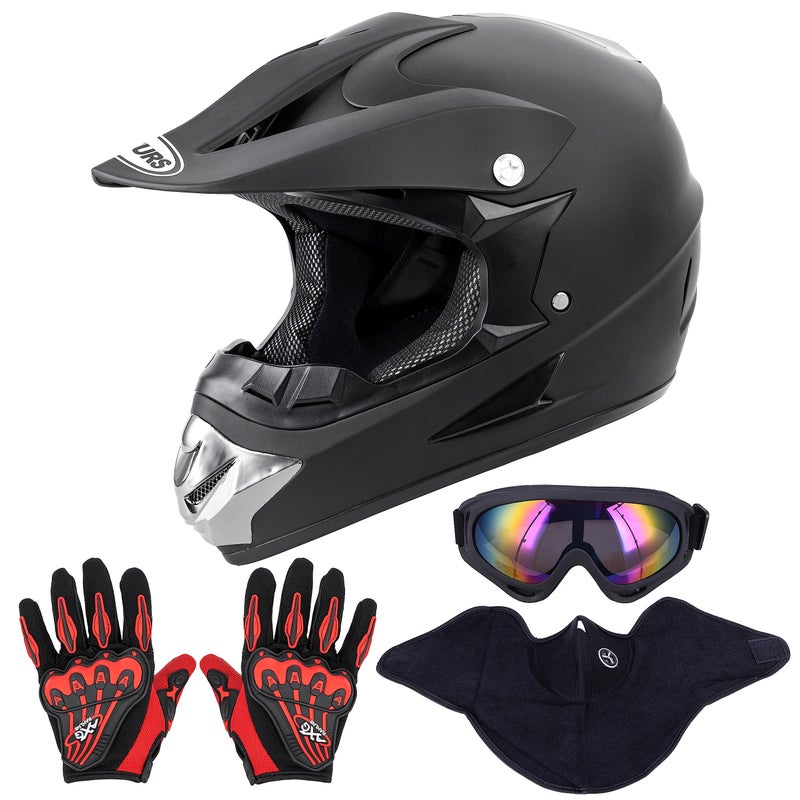 OUMURS Adult Dirt Bike Helmet with Goggles Gloves  Mask Adjustable Sun Visor DOTFMVSS218 Motorcycle Adults ATV Helmet OffRoad Motocross Downhill Moped MX BMX for UnisexAdultNew Black L