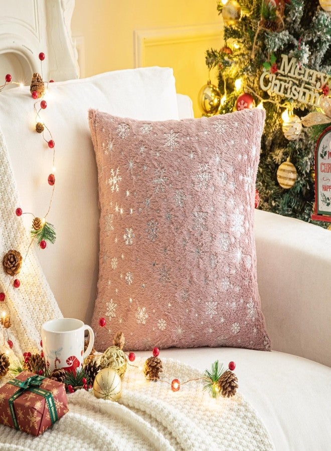 AQOTHES Soft Faux Fur Fuzzy Cute Decorative Throw Pillows Covers with Snowflake Glitter Printed Pillowcases for Christmas Decor Home Bed Room Sofa Chair Couch, Pink 18x18 inch, Pack of 2 - Image 5