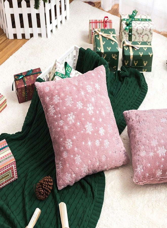 AQOTHES Soft Faux Fur Fuzzy Cute Decorative Throw Pillows Covers with Snowflake Glitter Printed Pillowcases for Christmas Decor Home Bed Room Sofa Chair Couch, Pink 18x18 inch, Pack of 2 - Image 2