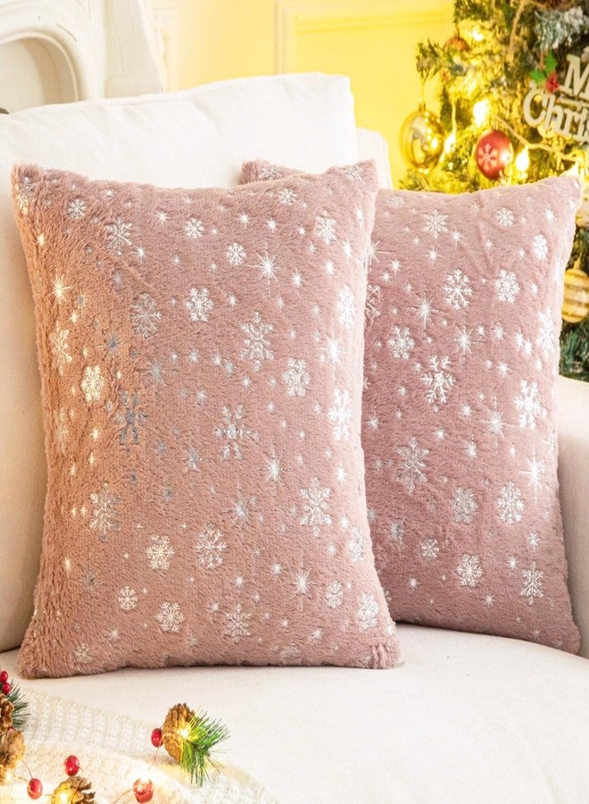 AQOTHES Soft Faux Fur Fuzzy Cute Decorative Throw Pillows Covers with Snowflake Glitter Printed Pillowcases for Christmas Decor Home Bed Room Sofa Chair Couch, Pink 18x18 inch, Pack of 2 - Image 4