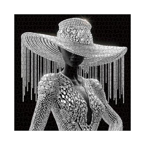 Larkipuzz Elegant Crystal Women Puzzles for Adults 1000 Pieces Black White Diamond Jigsaw Puzzle Impossible Challenging Art Puzzles - Image 5