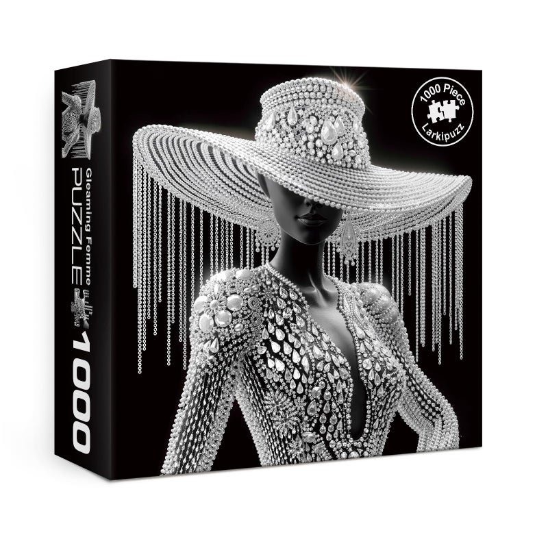 Larkipuzz Elegant Crystal Women Puzzles for Adults 1000 Pieces Black White Diamond Jigsaw Puzzle Impossible Challenging Art Puzzles - Image 3