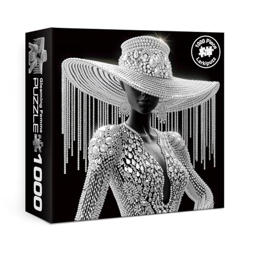 Larkipuzz Elegant Crystal Women Puzzles for Adults 1000 Pieces Black White Diamond Jigsaw Puzzle Impossible Challenging Art Puzzles - Image 1