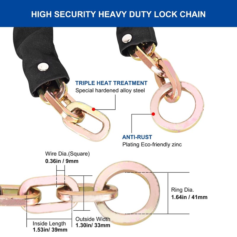 Reetometal Heavy Duty Security Chain  2Ft X 3/8"" Thick Hardened Steel Cut Proof Anti-Theft Lock Chain For Motorcycles  Bikes  Atvs  Trailers  Fences  Etc. - Image 4