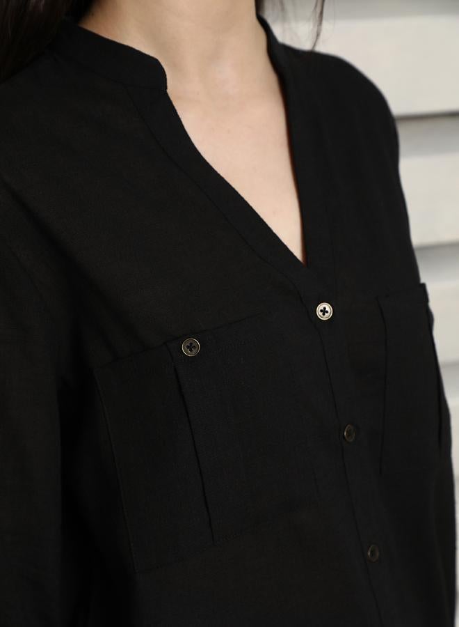 هاي ستار بلوزة كاجوال سادة بأكمام ملفوفة - Image 4