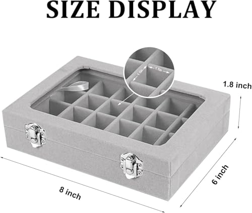 EONGOA Velvet Jewelry Box 24 Grid Jewelry Earrings Display Organiser Box Ring Tray Holder Earrings Storage Case for Girls Women Wife Mom Gray - Image 3