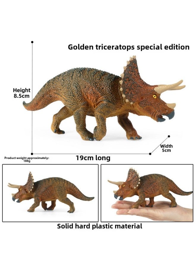 Children's Jurassic 3 Dinosaur Toy King Kong Tyrannosaurus Giant Beast Dragon Triceratops Mecilosaurus Animal Model Set-Color:KZ Large [Special Edition] Gold Triceratops  - Image 1