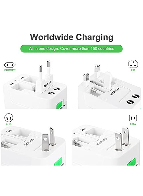 MDB Travel Adapter Universal All in One Worldwide Travel Adapter Power Converters Wall Charger AC Power Plug Adapter with Dual USB Charging Ports for USA EU UK AUS Pack of 1  - Image 3
