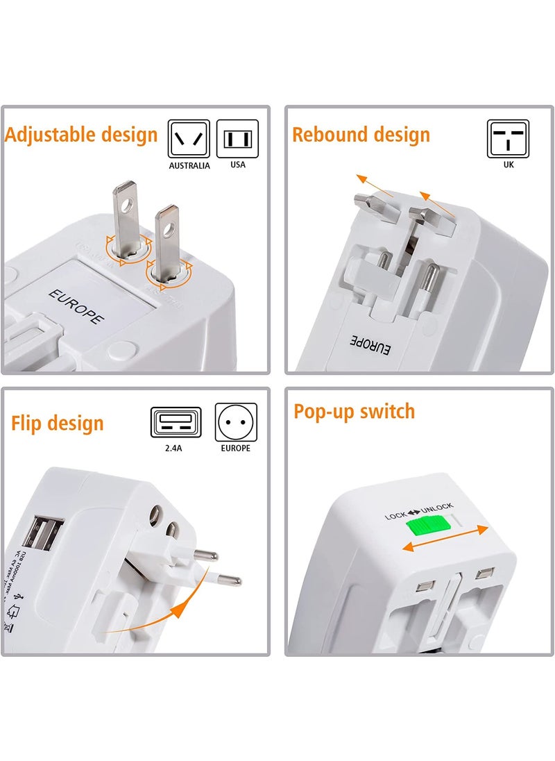 MDB Travel Adapter Universal All in One Worldwide Travel Adapter Power Converters Wall Charger AC Power Plug Adapter with Dual USB Charging Ports for USA EU UK AUS Pack of 1  - Image 5