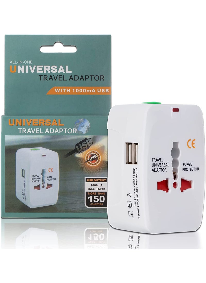MDB Travel Adapter Universal All in One Worldwide Travel Adapter Power Converters Wall Charger AC Power Plug Adapter with Dual USB Charging Ports for USA EU UK AUS Pack of 1  - Image 1
