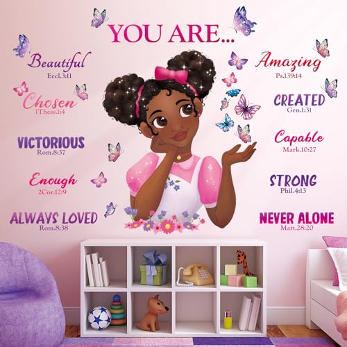 DECOWALL SG2-2315 Black Girl Magic Wall Stickers Decals Girls Bedroom Butterfly Kids Room Art Toddler Decorations Butterflies Baby Nursery Afro Door Wallpaper Pink - Image 1