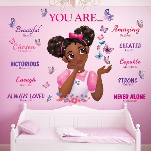 DECOWALL SG2-2315 Black Girl Magic Wall Stickers Decals Girls Bedroom Butterfly Kids Room Art Toddler Decorations Butterflies Baby Nursery Afro Door Wallpaper Pink - Image 3
