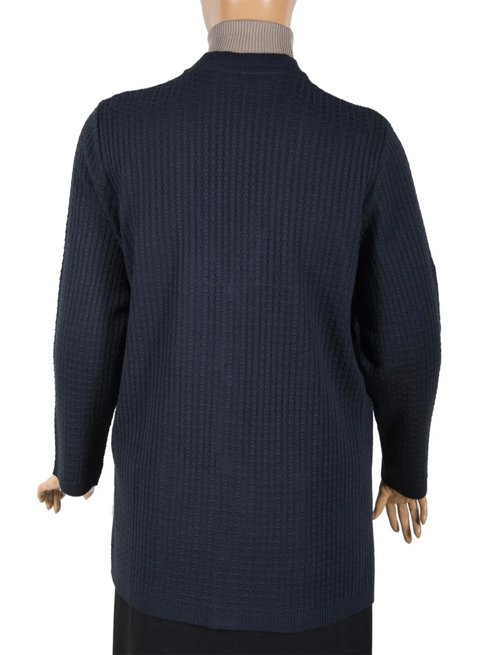 Hesna Armagan Knitwear Buttoned Navy Blue Jacket