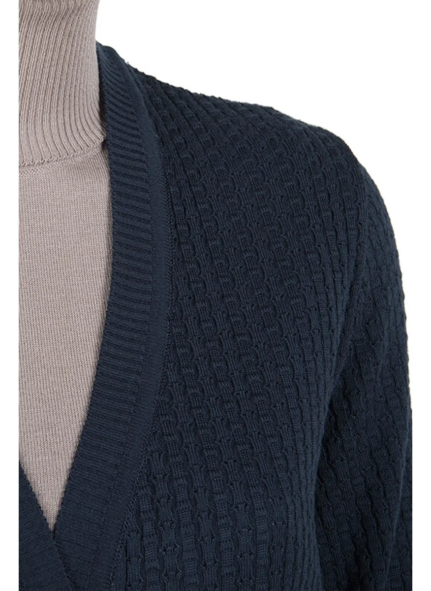 Hesna Armagan Knitwear Buttoned Navy Blue Jacket