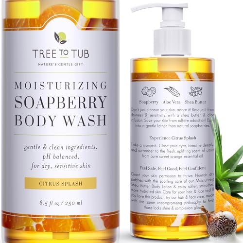 Tree to Tub Citrus Body Wash for Dry Skin  Sensitive Skin  pH Balanced Moisturizing Body Wash Hydrating Sulfate Free Body Soap for Women  Men