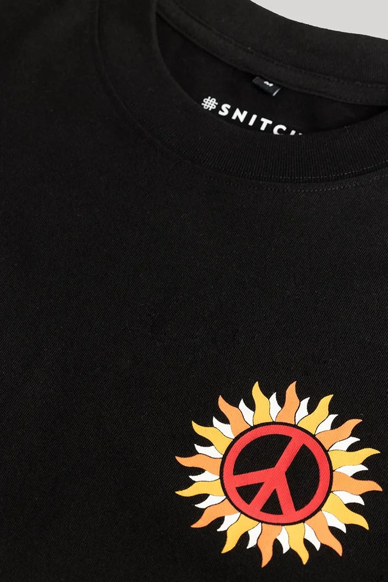 SNITCH Black Graphic Elbow Length Sleeve Oversized Streetwear T-Shirt