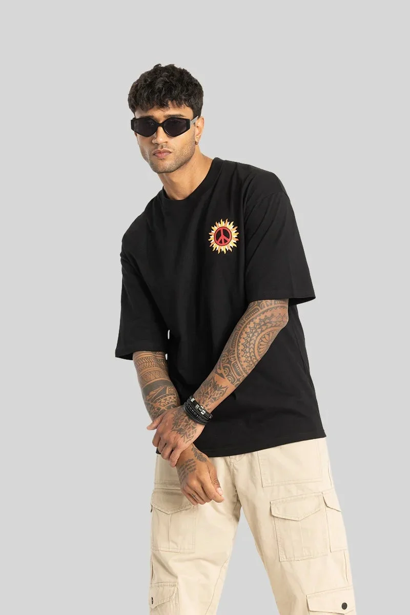 SNITCH Black Graphic Elbow Length Sleeve Oversized Streetwear T-Shirt