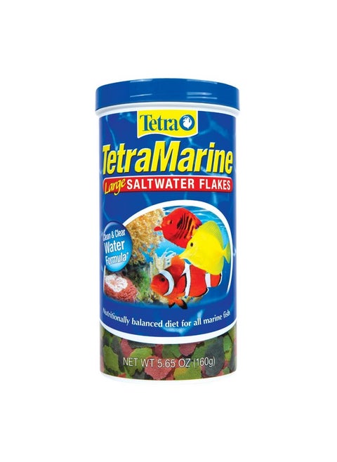 TetraMarine Large Saltwater Flakes, Nutritionally Balanced Fish Food for Saltwater Fish, 5.65 oz