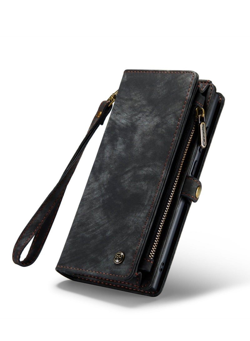 Y&D Galaxy S22 Ultra Wallet Case - PU Leather, Magnetic Flip, Lanyard Strap, Zipper Card Holder, 360 Full Body Protective Cover for Samsung  - Image 2