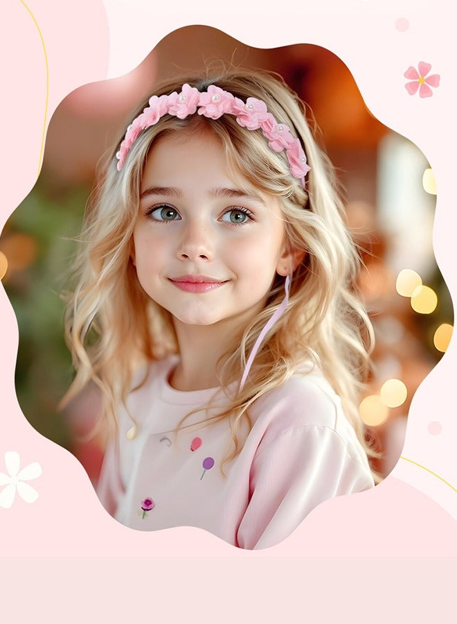 Generic Exquisite Flower Headband And Headband - Sweet Bohemian Forest Charm Small Fresh Flower Headband Hair Accessories Girls Fresh Sweet Headband Forest Girl Headband Two-Pack (Pink + Beige)  - Image 4