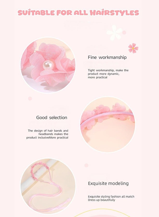 Generic Exquisite Flower Headband And Headband - Sweet Bohemian Forest Charm Small Fresh Flower Headband Hair Accessories Girls Fresh Sweet Headband Forest Girl Headband Two-Pack (Pink + Beige)  - Image 5