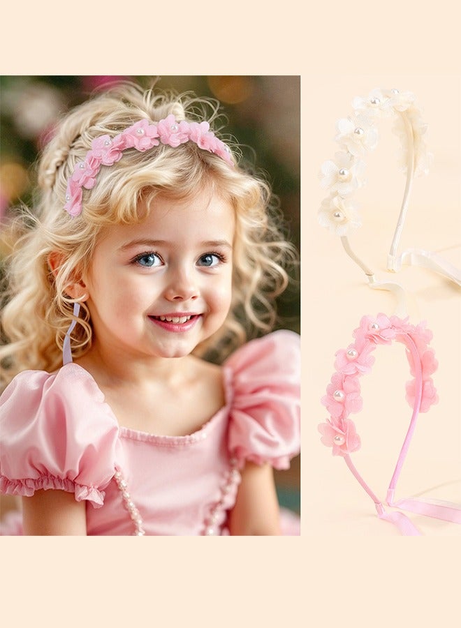 Generic Exquisite Flower Headband And Headband - Sweet Bohemian Forest Charm Small Fresh Flower Headband Hair Accessories Girls Fresh Sweet Headband Forest Girl Headband Two-Pack (Pink + Beige)  - Image 1
