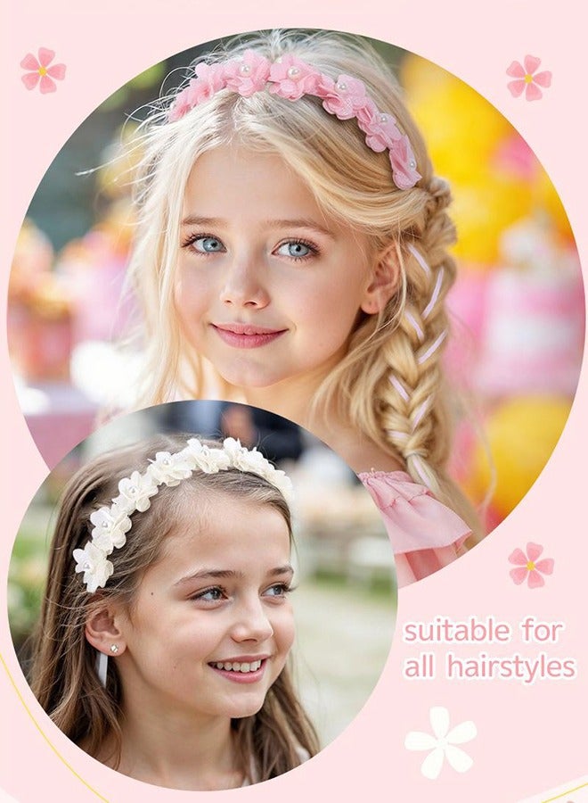 Generic Exquisite Flower Headband And Headband - Sweet Bohemian Forest Charm Small Fresh Flower Headband Hair Accessories Girls Fresh Sweet Headband Forest Girl Headband Two-Pack (Pink + Beige)  - Image 2