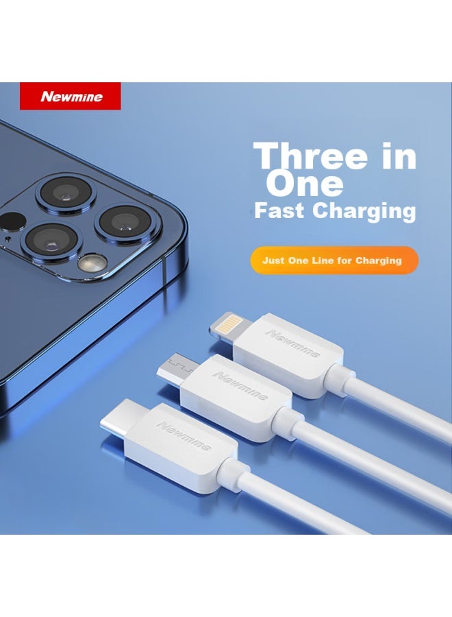 Newmine Apple/type-c/android Usb-c Three-in Charging Cable, Compatible With Iphone 12/12 Pro Max/11, Xiaomi, Huawei P40 - Image 2