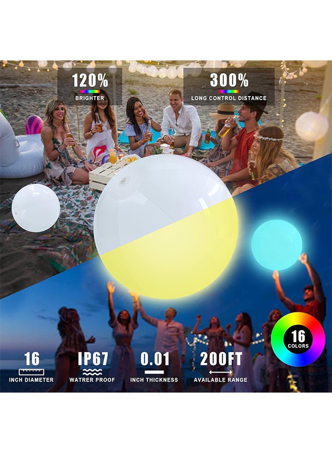 RATSAW LED Light Up 16in Beach Ball with Remote Control, Glow in the Dark Pool Toys, Floating Waterproof Pool Lights IP68, 16 Colors and 4 Modes, Inflatable Ball for Pool Party, Indoor Outdoor Games and Decorations - Image 2
