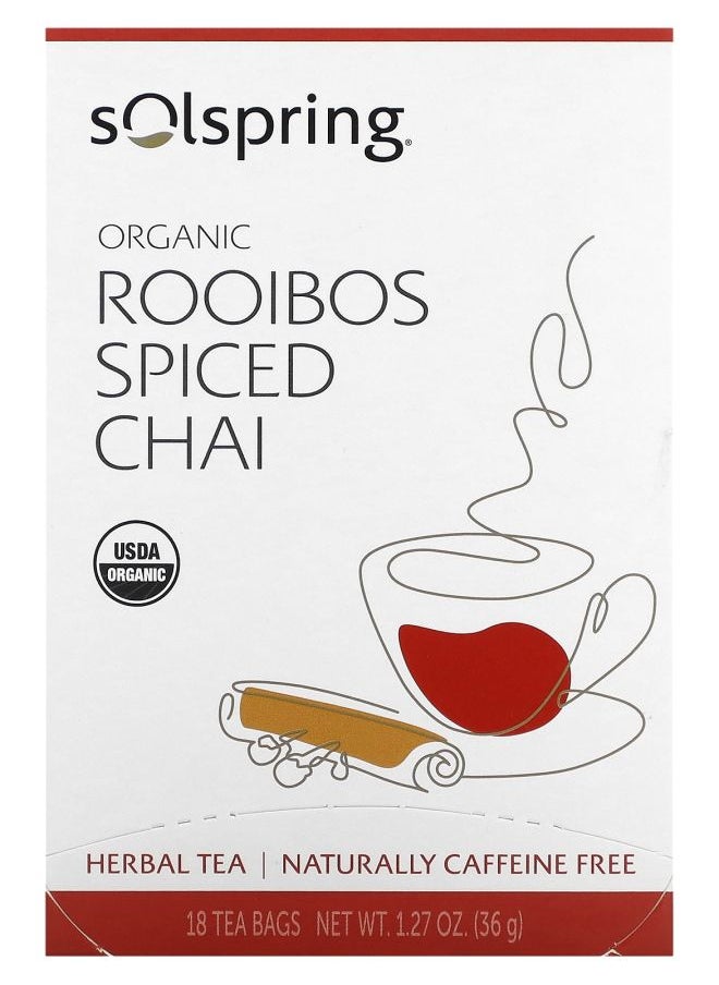 Dr. Mercola Solospring Organic Herbal Tea Rooibos Spiced Chai Caffeine Free 18 Tea Bags 1.27 oz (36 g) 