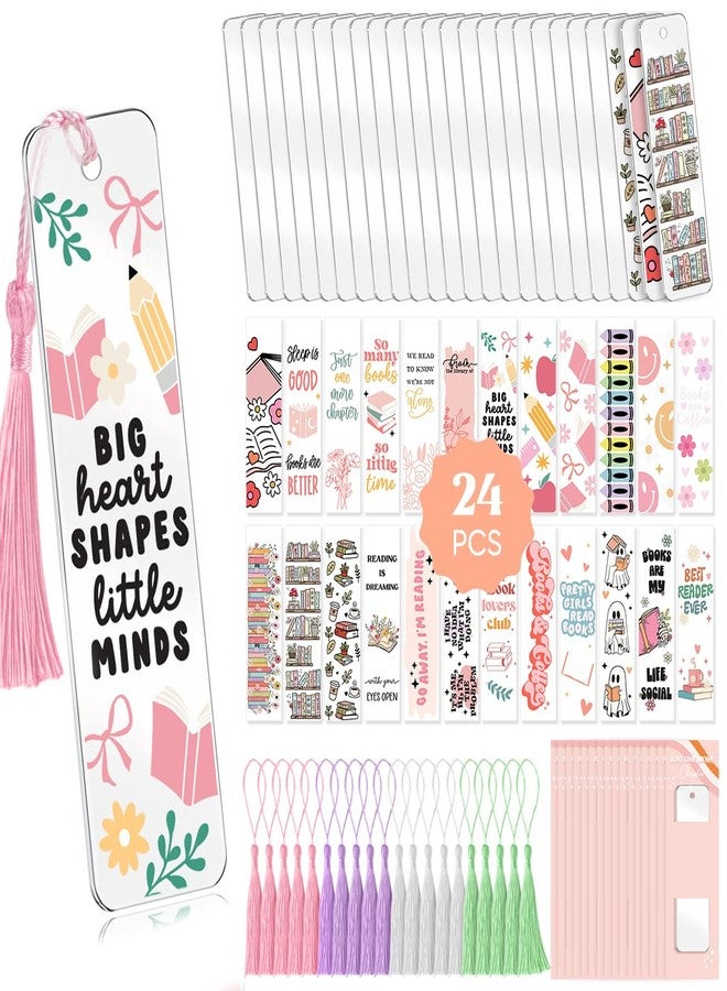 Kaciola 24PCS Acrylic Bookmark Blanks with 24PCS Booklover Theme UV DTF Stickers and 4 Colors Tassels,Blank Bookmarks UV DTF Transfers Stickers for DIY Crafts Hanging Tag Gift Bookmarks DIY - Image 1