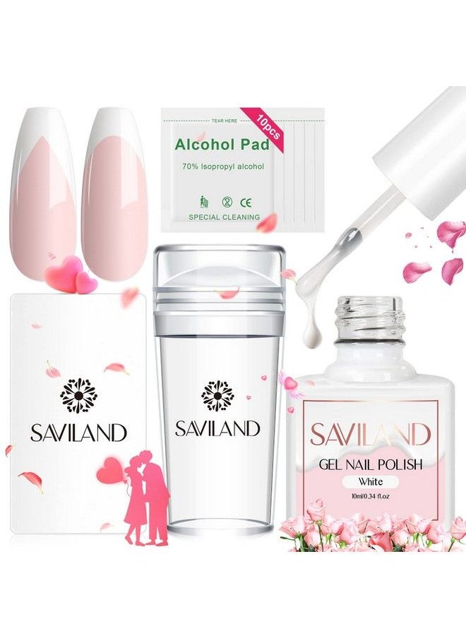 Saviland French Manicure Kit  13Pcs French Tip Nail Stamp With White Gel Nail Polish Set Jelly Silicone Nail Stamper And Scraper Nail Art Stamper Kit For French Nails Home Diy Salon  - Image 2