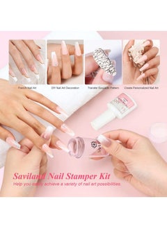 Saviland French Manicure Kit  13Pcs French Tip Nail Stamp With White Gel Nail Polish Set Jelly Silicone Nail Stamper And Scraper Nail Art Stamper Kit For French Nails Home Diy Salon  - Image 3