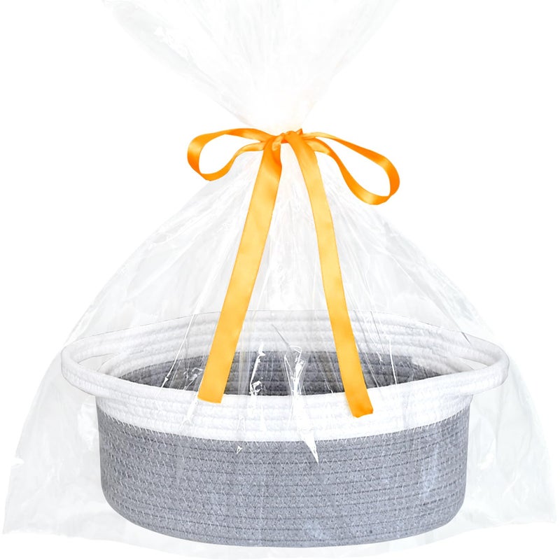 ABenkle Small Basket with Gift Bags and Ribbons Empty Gift Baskets for Mothers Day Decorative Boho Rope Woven Nursery Storage Organizer Toy Baskets with Handle for Baby Showers 12X 8 X 5
