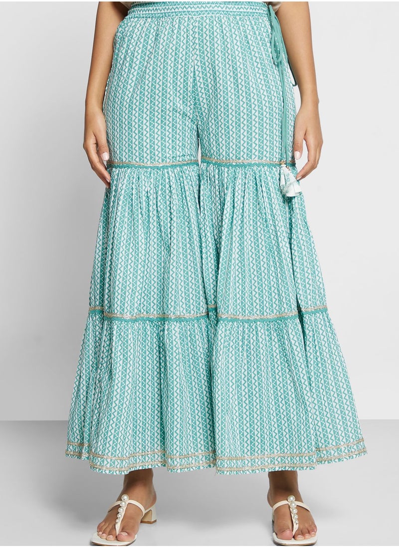 Biba - Printed Kurti & Plazzo Set With Dupatta - Image 1