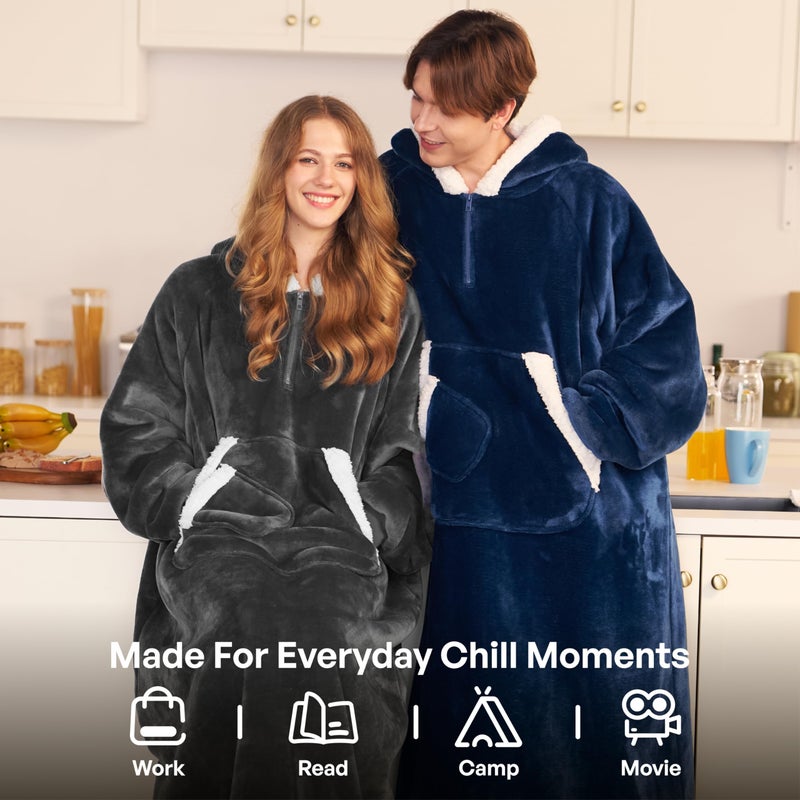 Giggling Getup Wearable Blanket Hoodie for Women Men Gifts for Women Mom Wife Sherpa Fleece Long Hooded Blanket Sweatshirt Cozy Sherpa Wearable Throw with Pocket & Sleeves for Adult Standard Dark Grey - Image 5