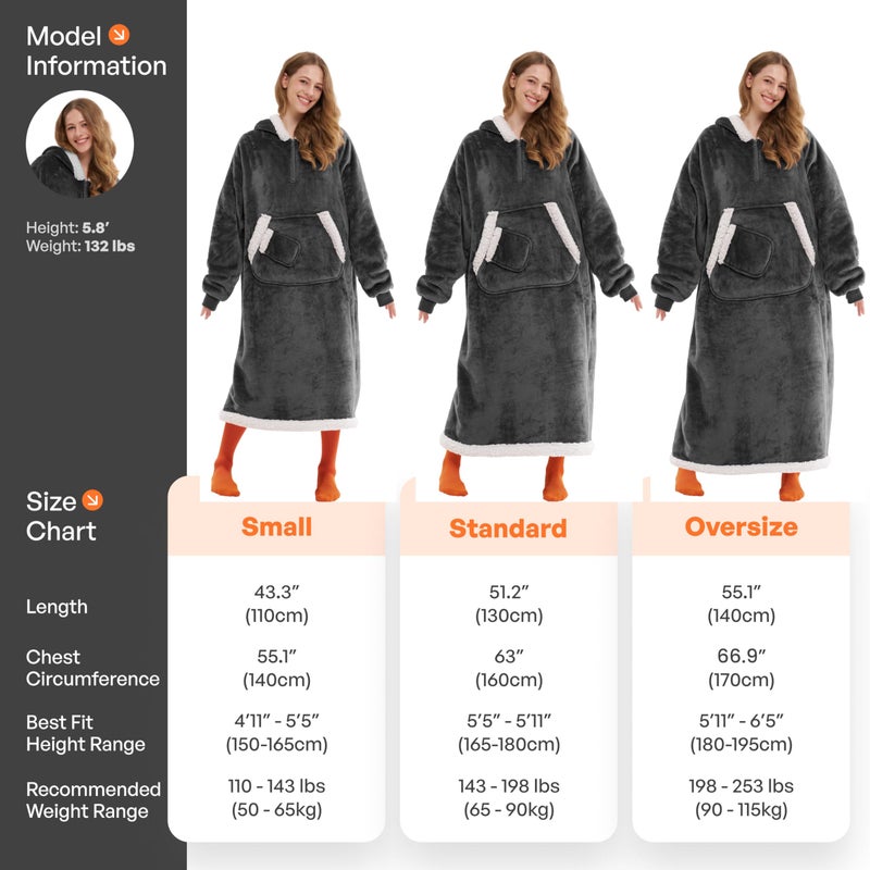 Giggling Getup Wearable Blanket Hoodie for Women Men Gifts for Women Mom Wife Sherpa Fleece Long Hooded Blanket Sweatshirt Cozy Sherpa Wearable Throw with Pocket & Sleeves for Adult Standard Dark Grey - Image 4