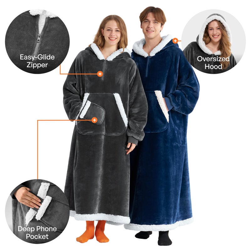 Giggling Getup Wearable Blanket Hoodie for Women Men Gifts for Women Mom Wife Sherpa Fleece Long Hooded Blanket Sweatshirt Cozy Sherpa Wearable Throw with Pocket & Sleeves for Adult Standard Dark Grey - Image 3