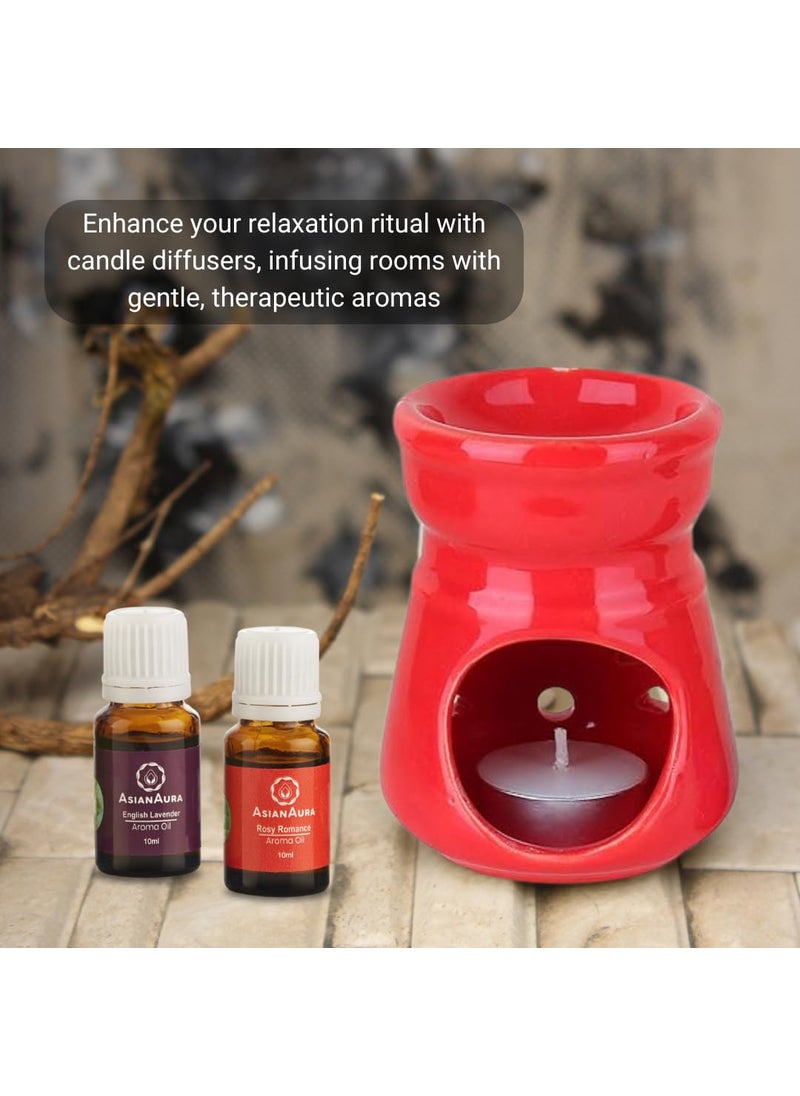 ASIAN AURA Asian Aura Ceramic Aroma Oil Burner Tea Light Candle Diffuser Oil Warmer for Home Fragrance with 1 Tea Light Candle and 2 Aroma Oils English Lavender Rosy Romance Fragrance 10ml Each  - Image 5