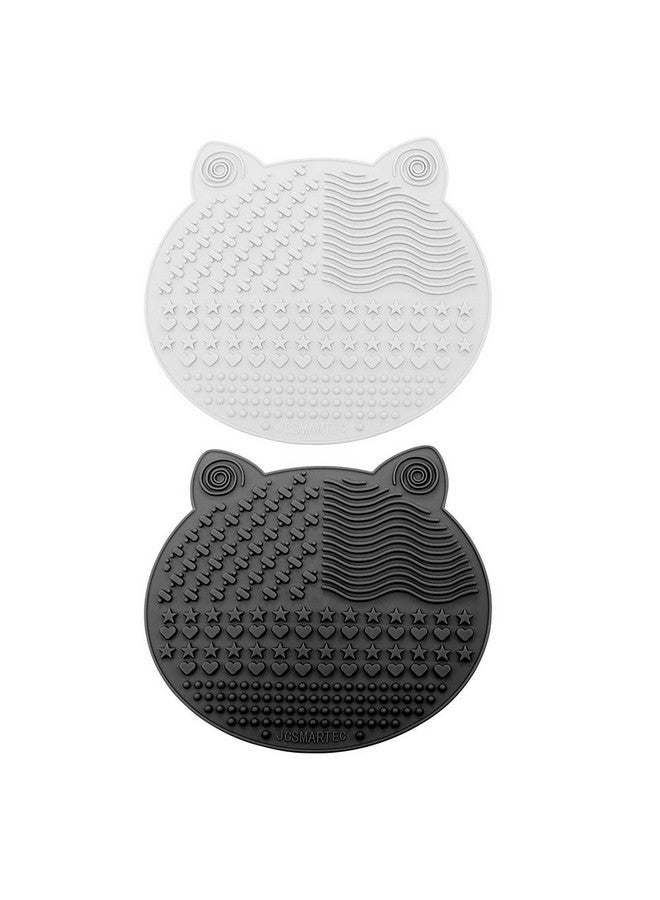 JCSMARTEC 2Pack Makeup Brush Cleaning Mat, Cute Cat Ear Animal Design Silicone Brush Cleaner Pad With Suction Cups [Us Patent Registered] (Black+White) - Image 1