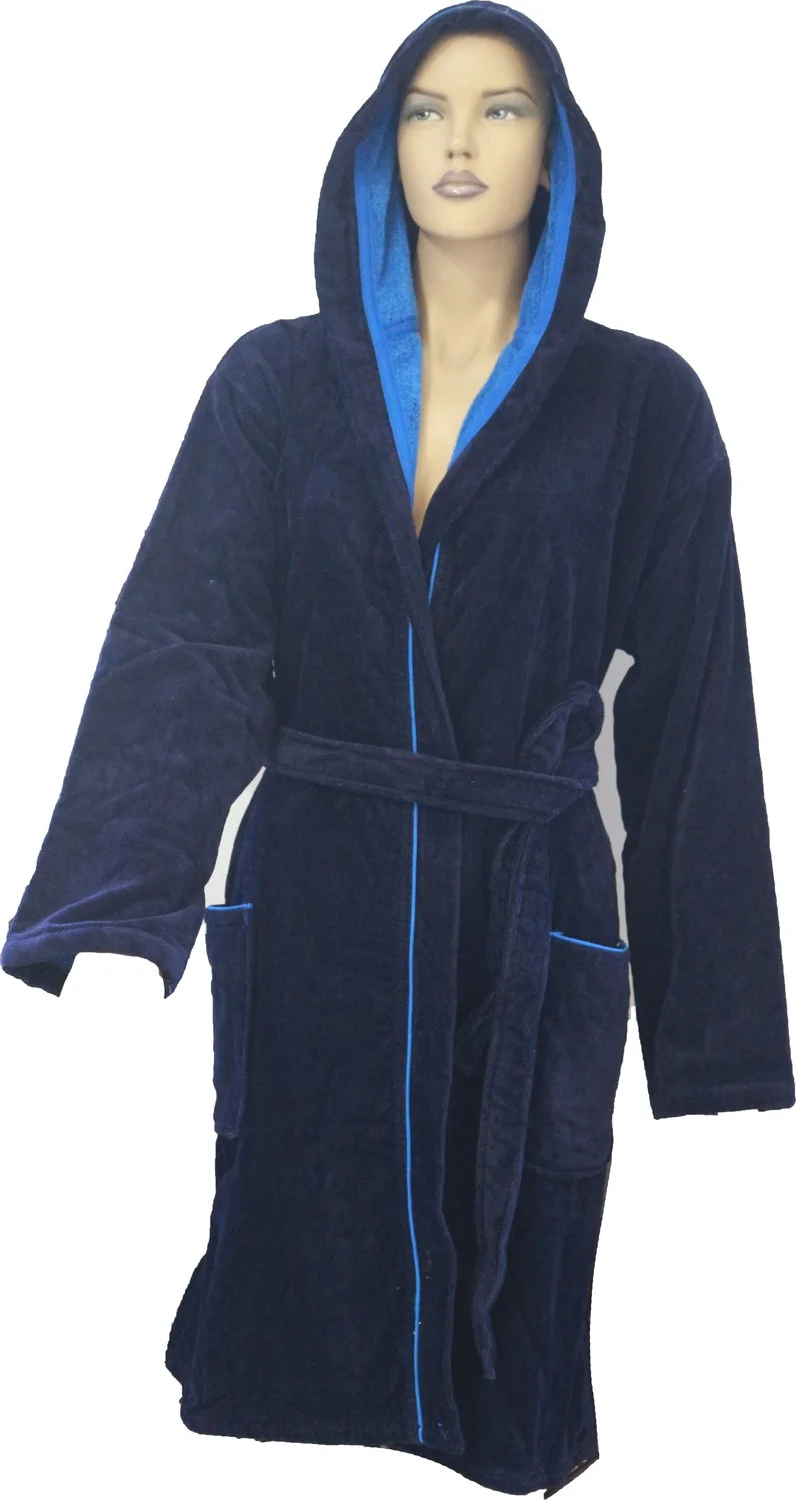اندر هوم Bathrobe Yarn Dye Velvet Short Hooded Model Bathrobe