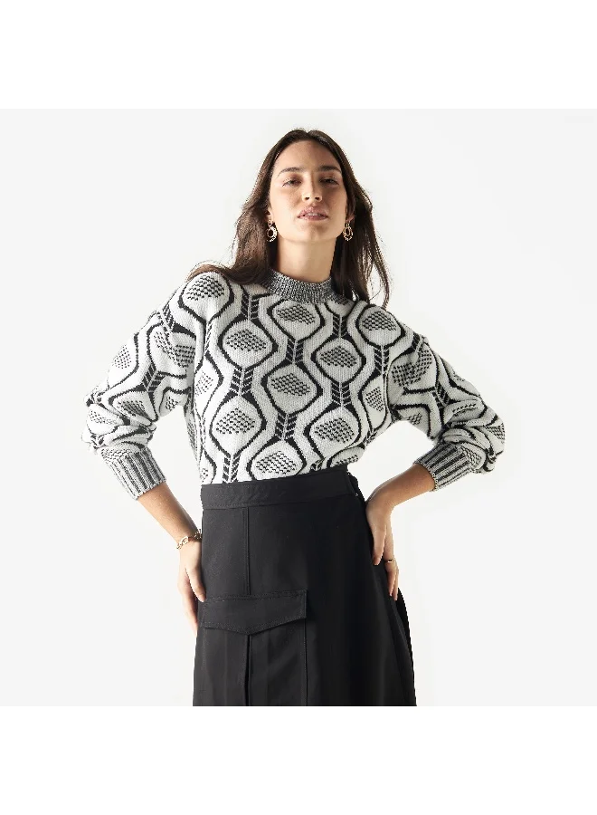 2Xtremz 2Xtremz Patterned Knit Sweater with High Neck and Long Sleeves