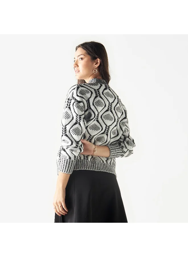 2Xtremz 2Xtremz Patterned Knit Sweater with High Neck and Long Sleeves