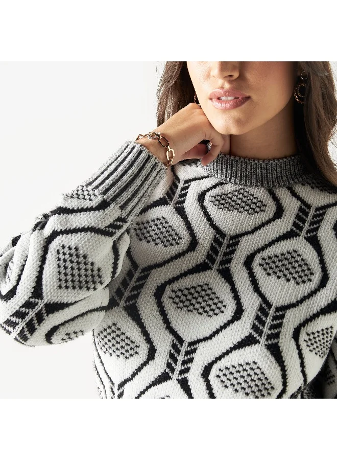 2Xtremz 2Xtremz Patterned Knit Sweater with High Neck and Long Sleeves