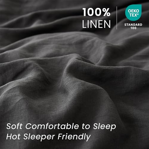 King Linens 100% French Linen Pillow Shams Basic Style - Pack of 2 - Washed Solid Color Natural Flax Soft Breathable - Dark Grey, 20'' x 36'' - Image 2