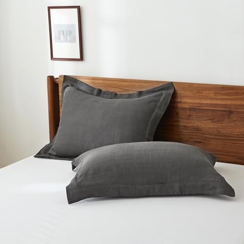 King Linens 100% French Linen Pillow Shams Basic Style - Pack of 2 - Washed Solid Color Natural Flax Soft Breathable - Dark Grey, 20'' x 36'' - Image 5