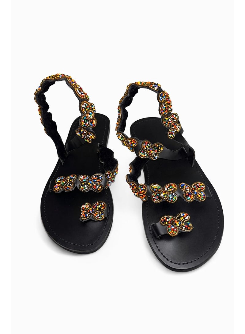 African Beaded Leather Sandals - Image 1