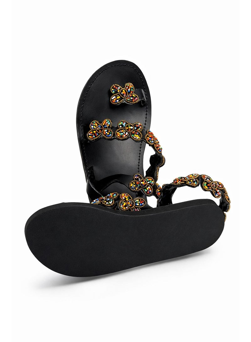 African Beaded Leather Sandals - Image 2